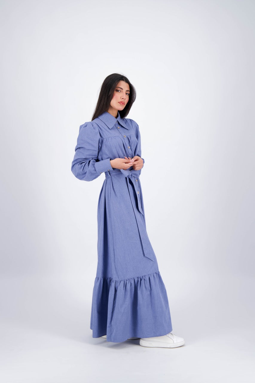 Blue Poplin Maxi Dress