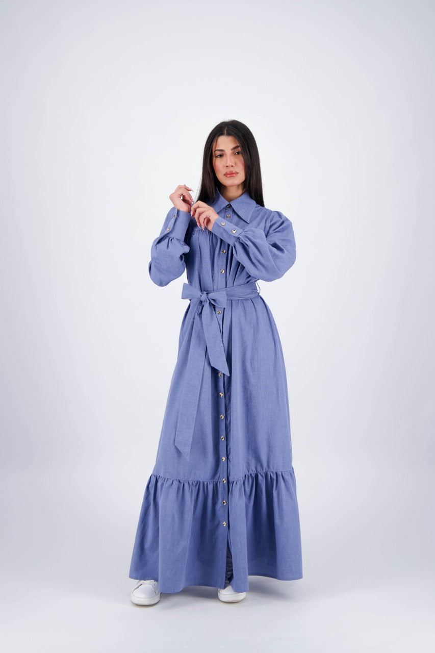 Blue Poplin Maxi Dress