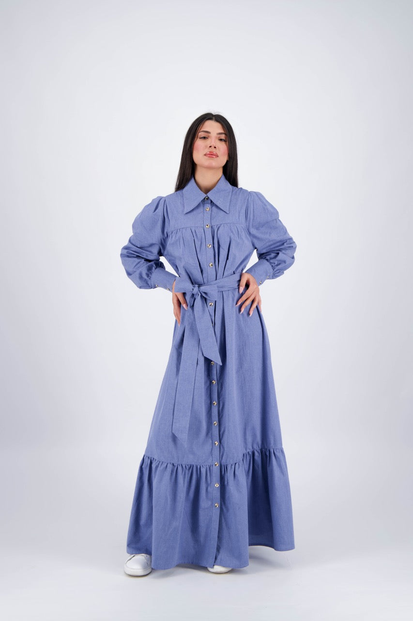 Blue Poplin Maxi Dress