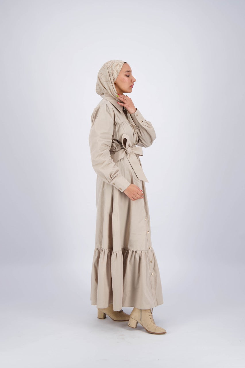 Beige Poplin Maxi Dress