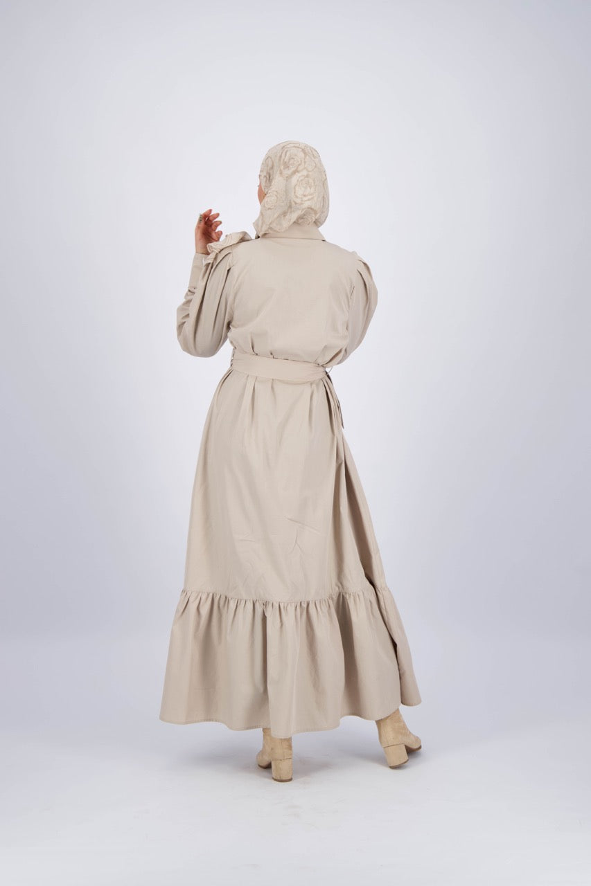 Beige Poplin Maxi Dress