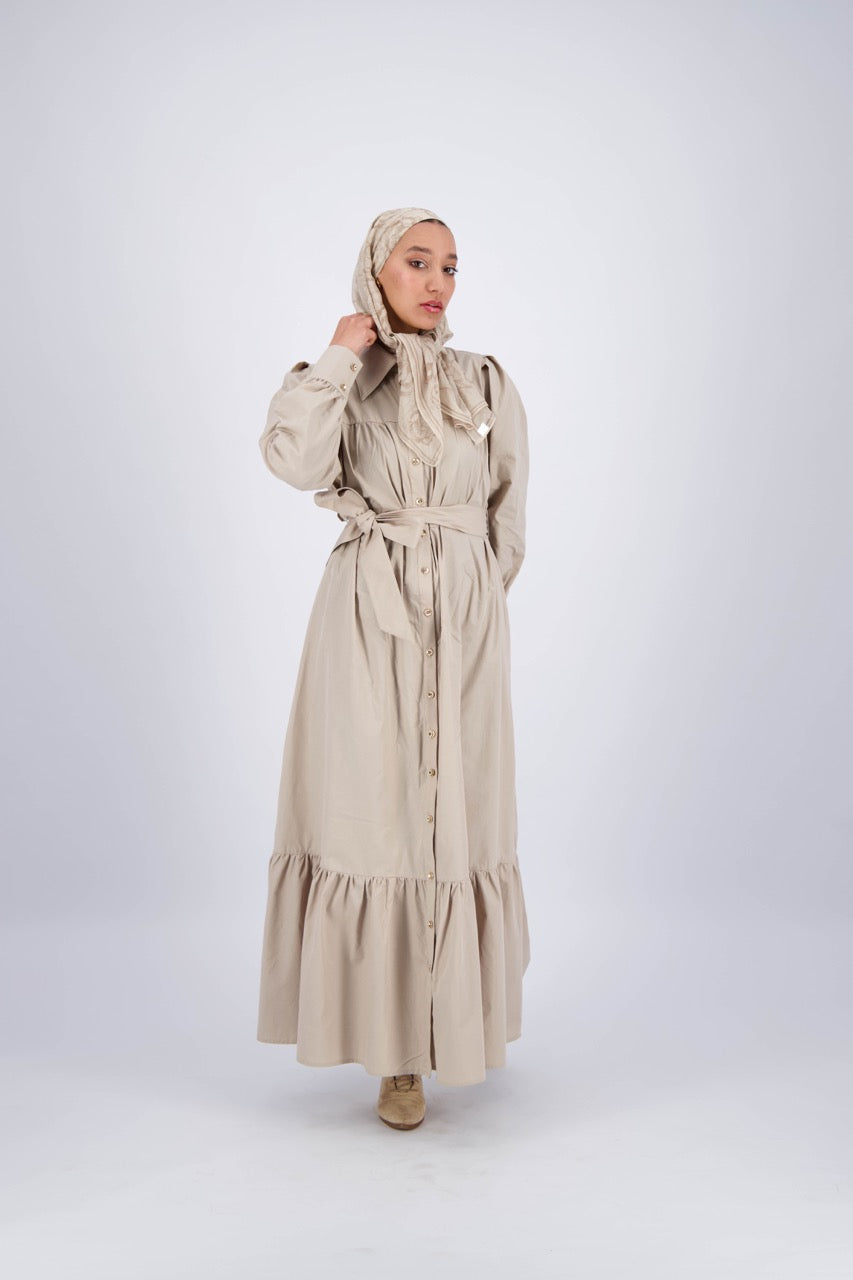 Beige Poplin Maxi Dress