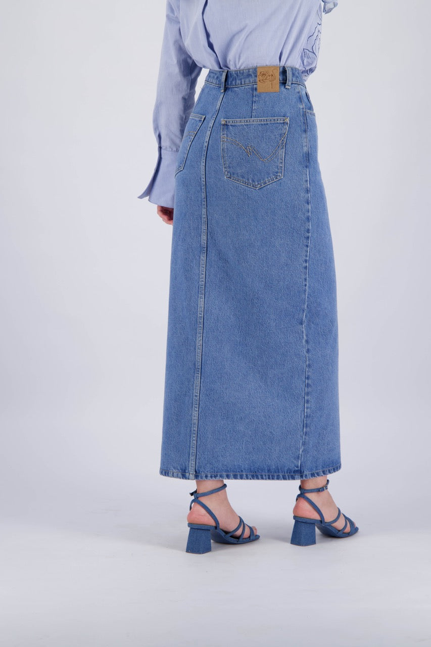 The CS X Kontakt Button-Down Maxi Denim Skirt