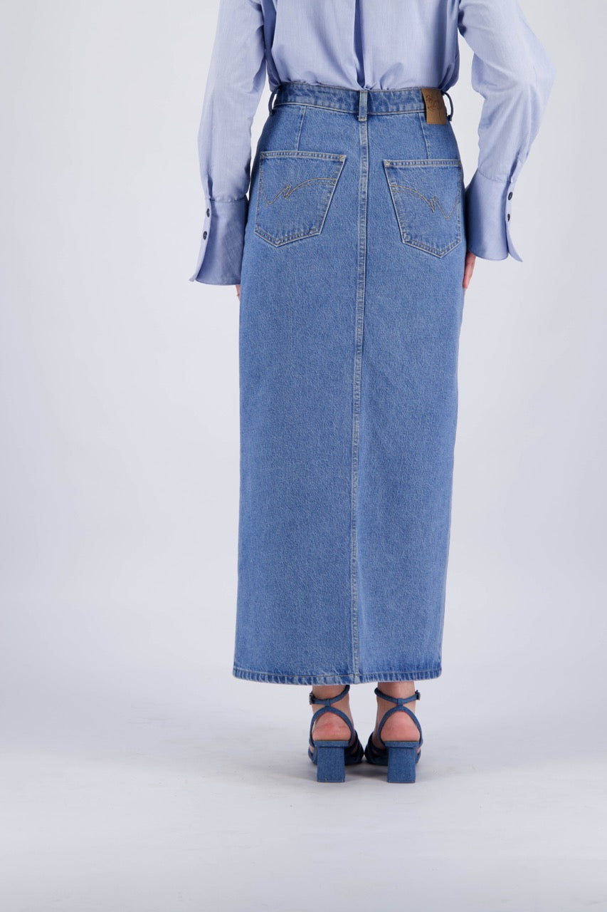 The CS X Kontakt Button-Down Maxi Denim Skirt