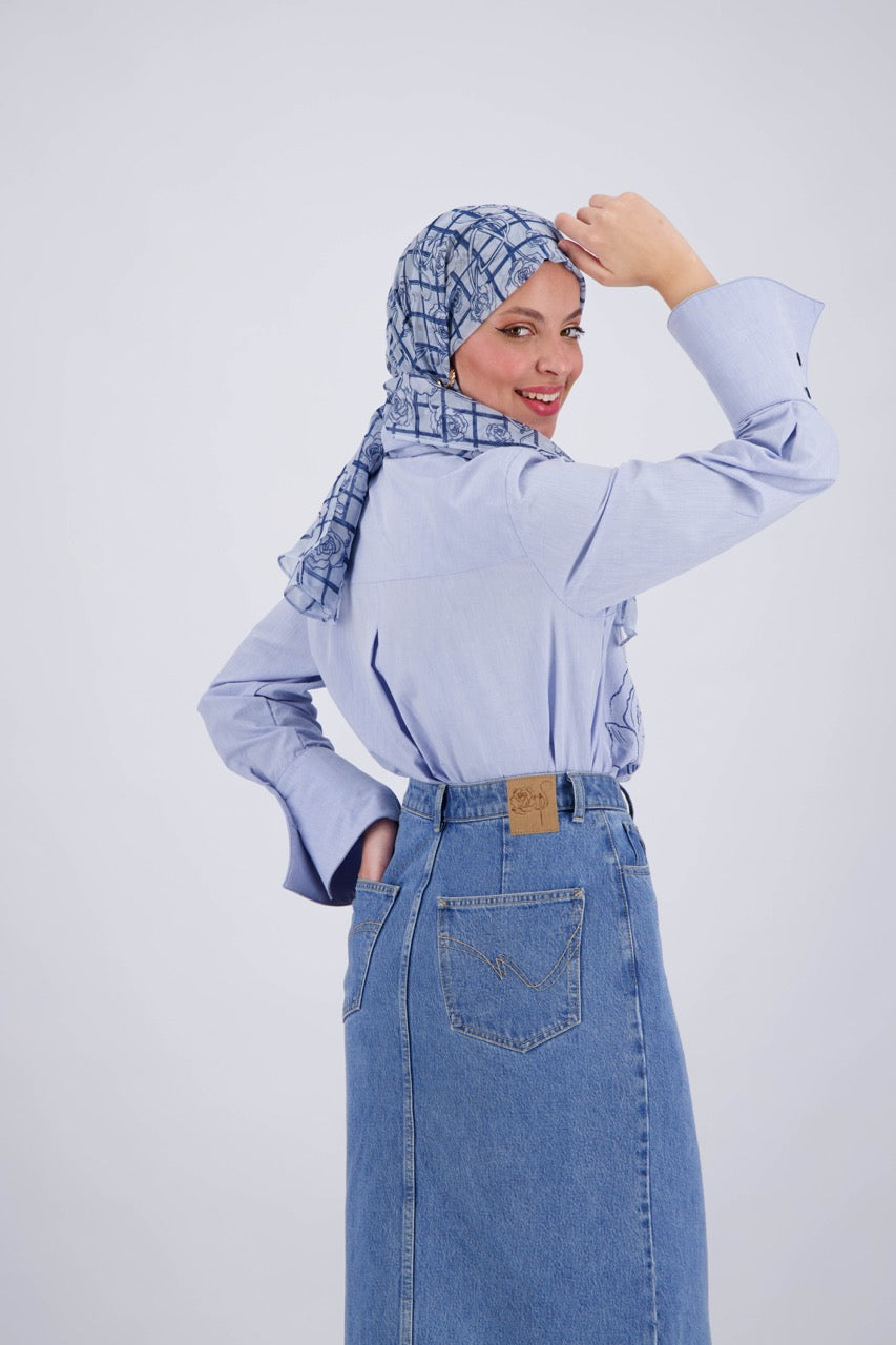 The CS X Kontakt Button-Down Maxi Denim Skirt