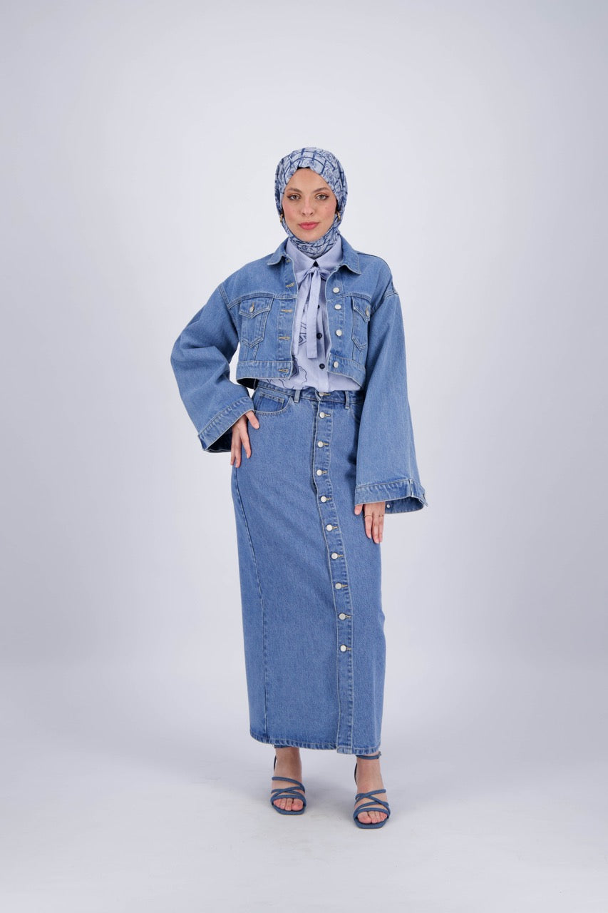 The CS X Kontakt Button-Down Maxi Denim Skirt
