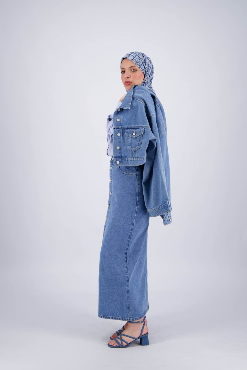 The CS X Kontakt Button-Down Maxi Denim Skirt