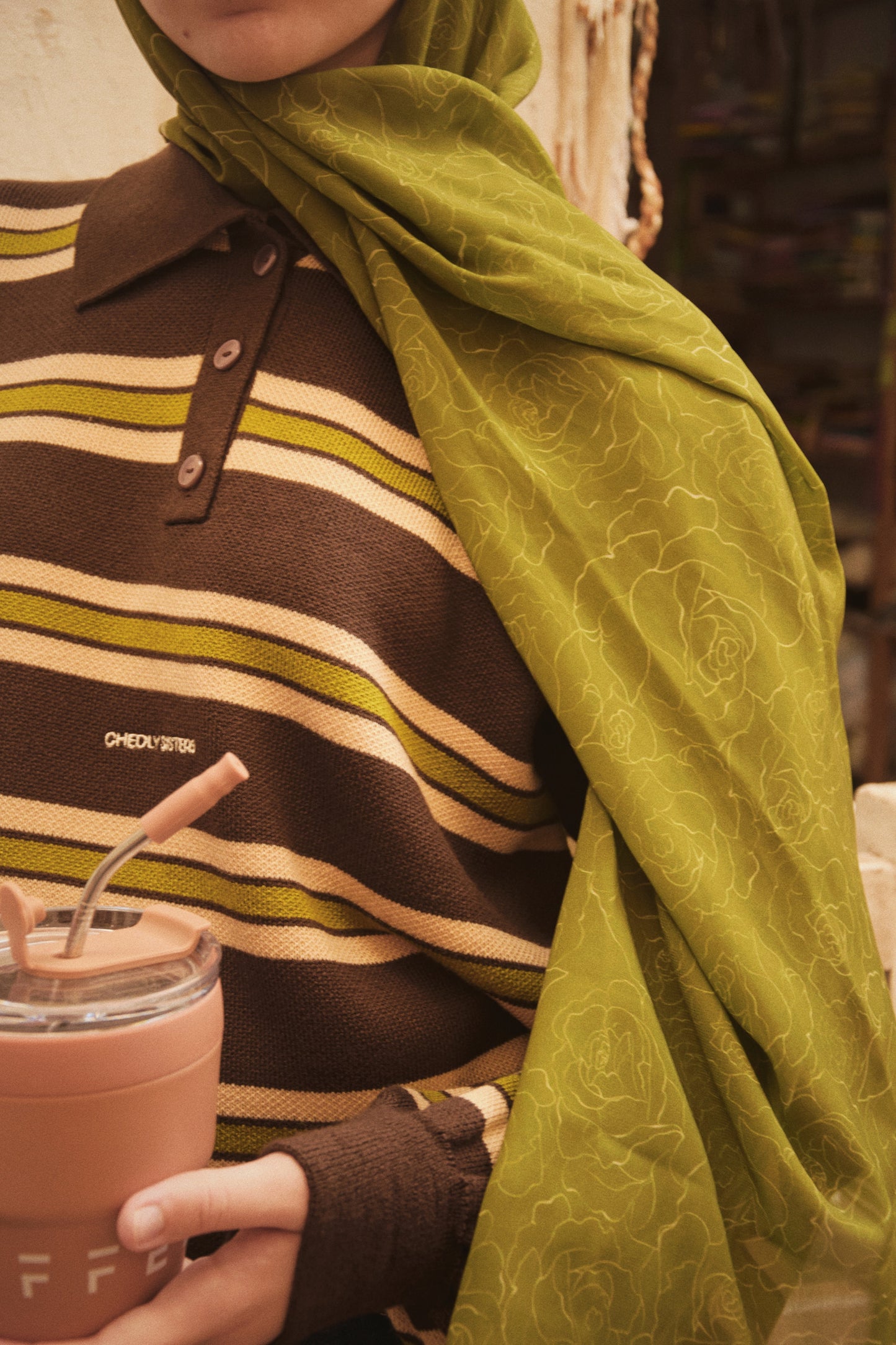 Retro Striped Polo Knit (Brown X Green)