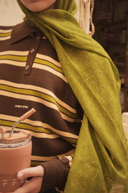 Retro Striped Polo Knit (Brown X Green)