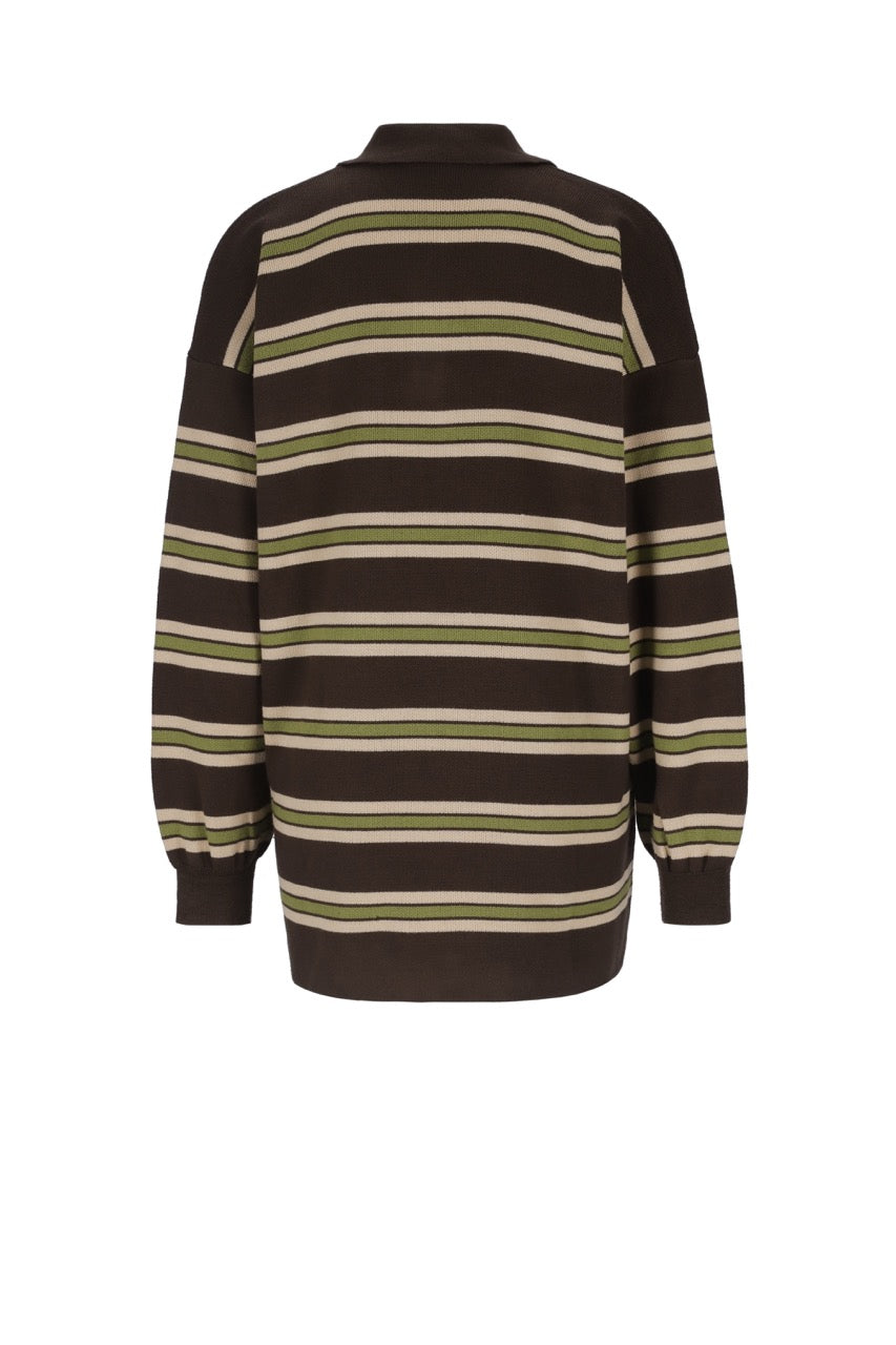 Retro Striped Polo Knit (Brown X Green)