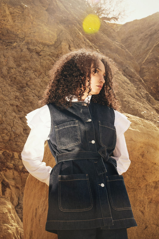 Sleeveless Denim Long Vest