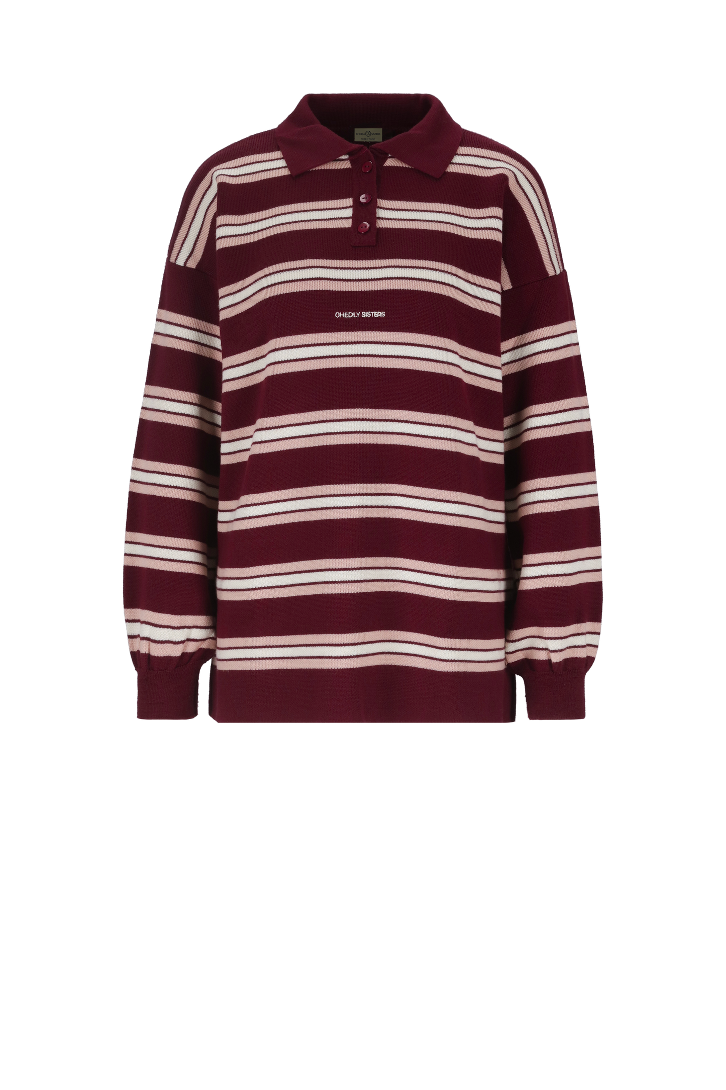 Retro Striped Polo Knit (Burgundy X Pink)