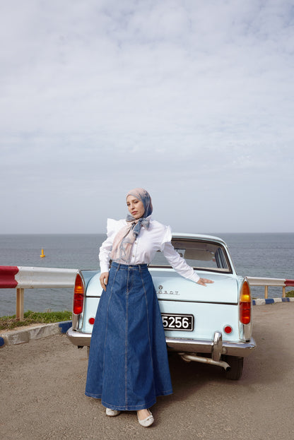 Panelled Denim Maxi Skirt