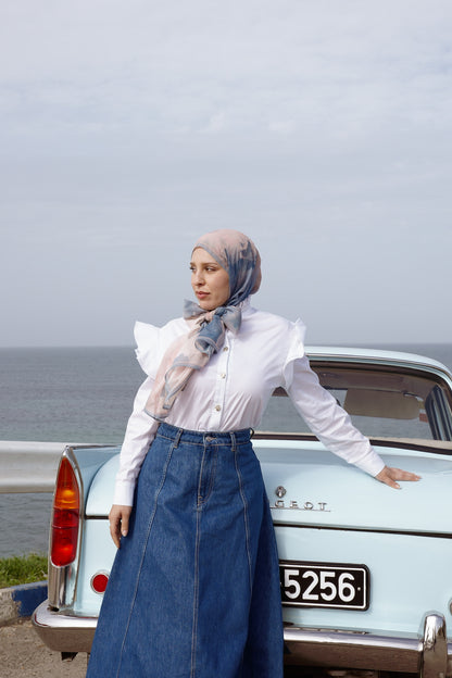 Panelled Denim Maxi Skirt