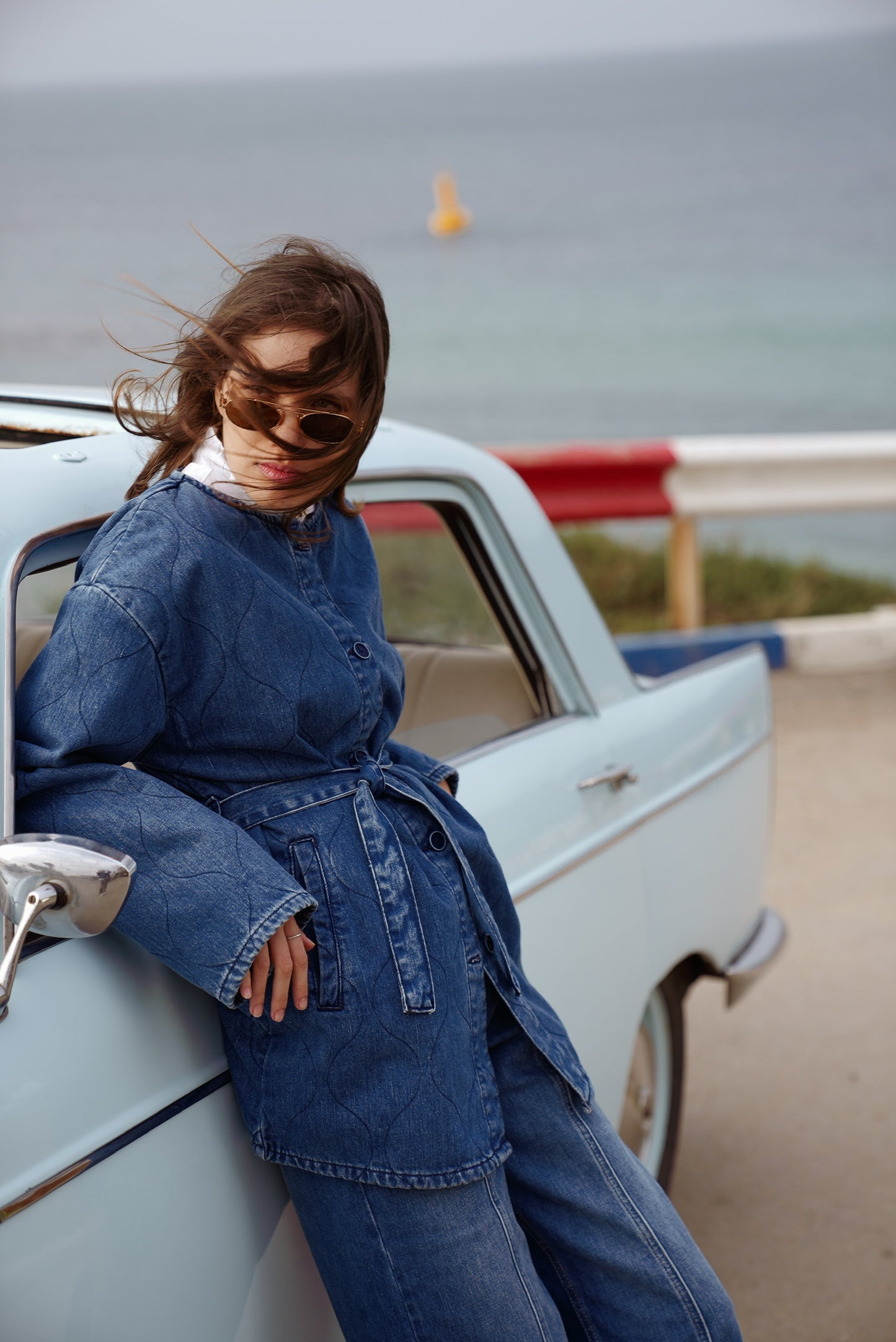 Denim Wave Bomber Jacket