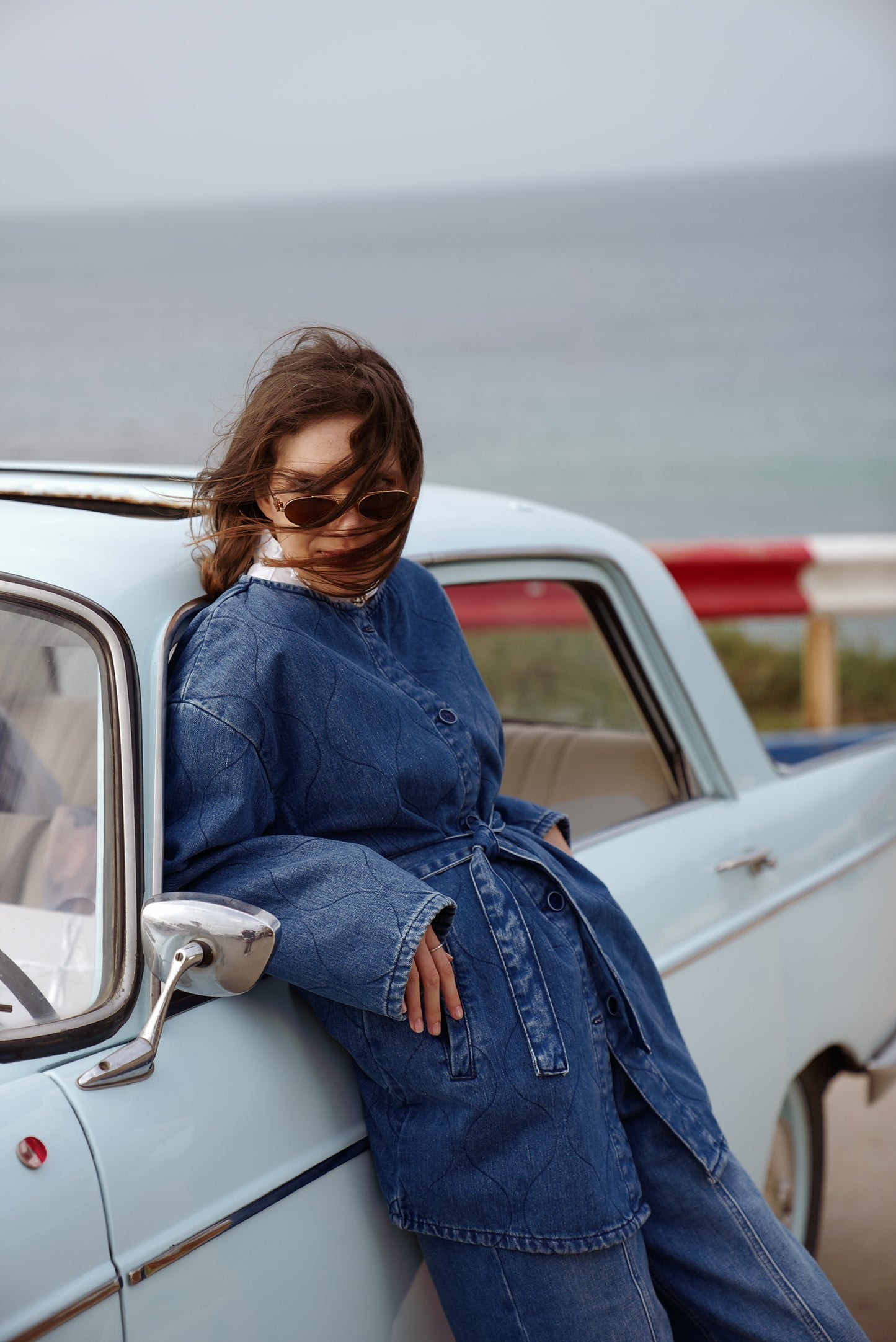 Denim Wave Bomber Jacket