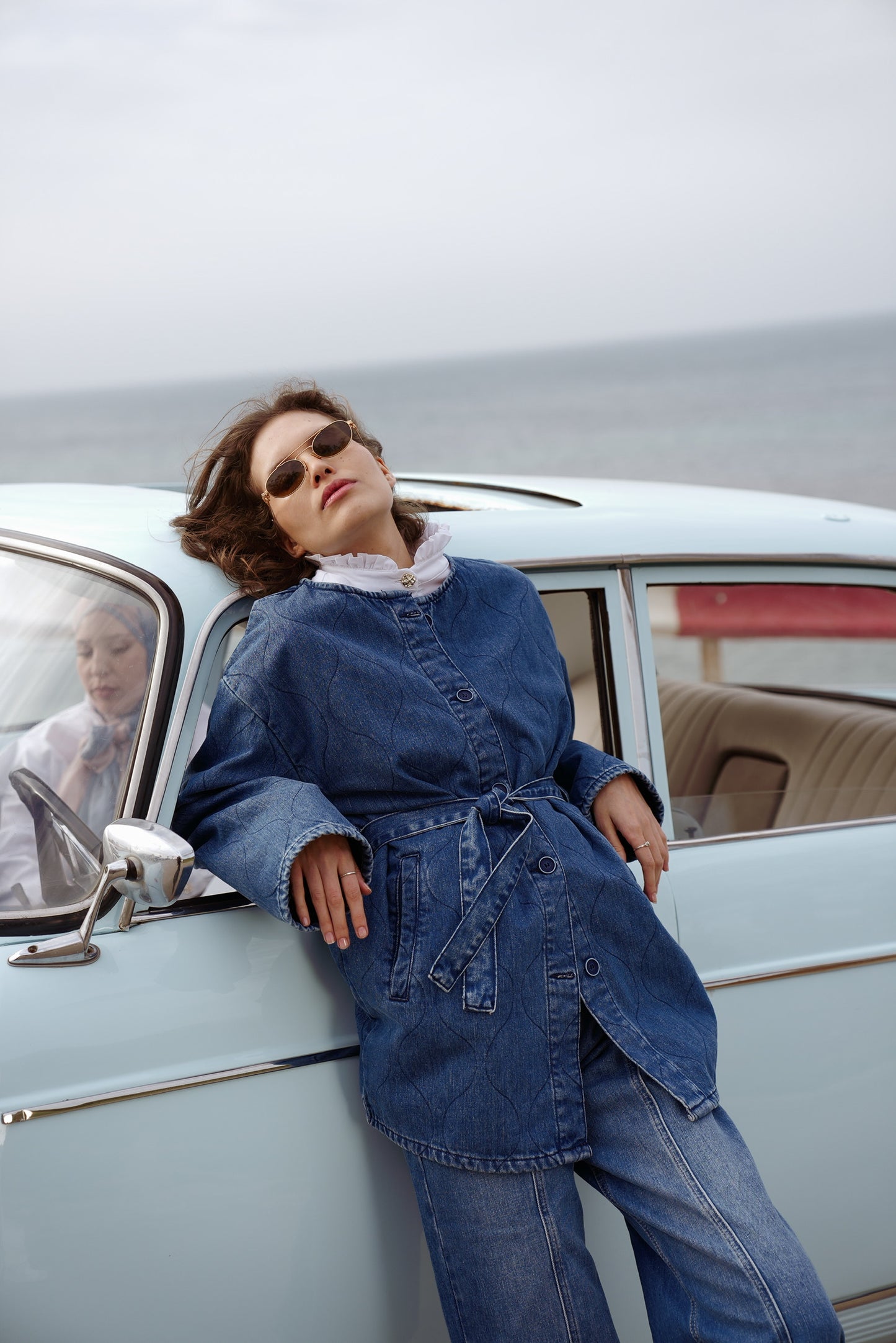 Denim Wave Bomber Jacket