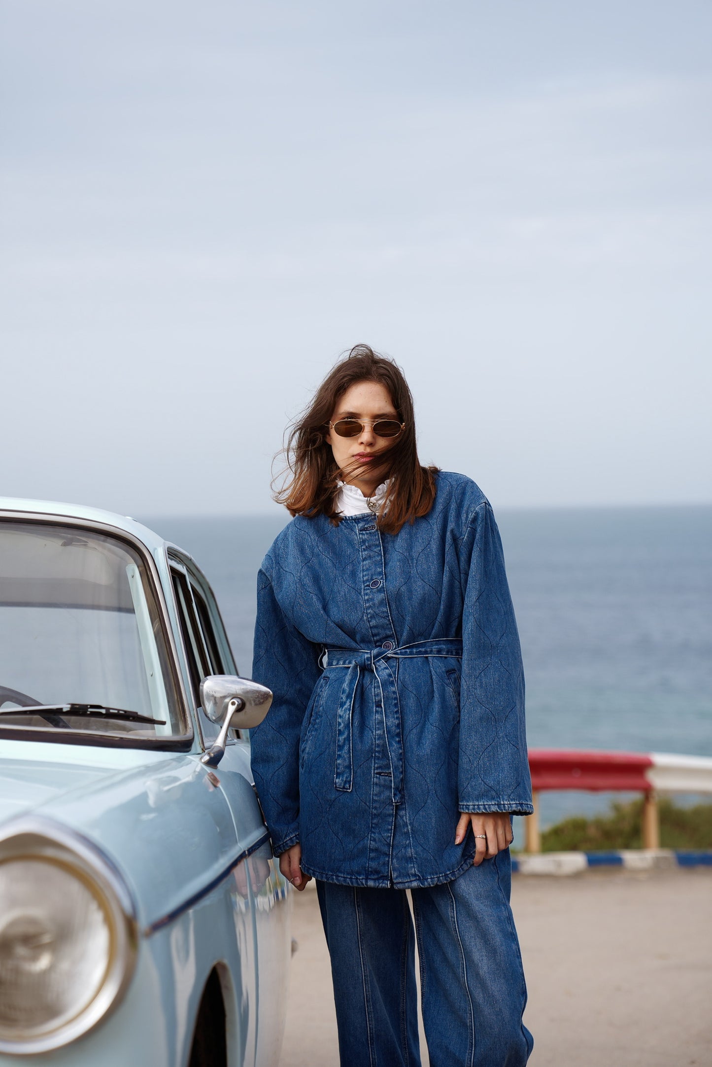 Denim Wave Bomber Jacket