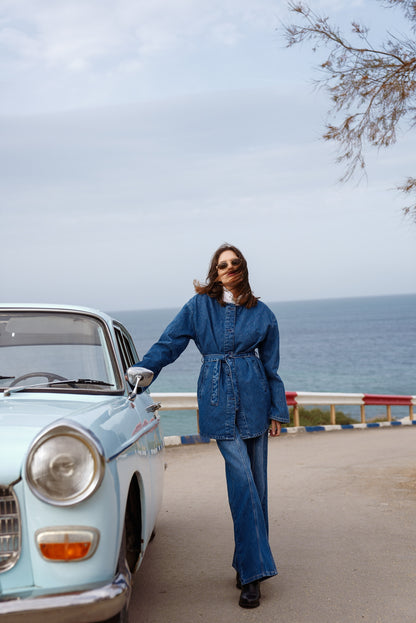 Denim Wave Bomber Jacket