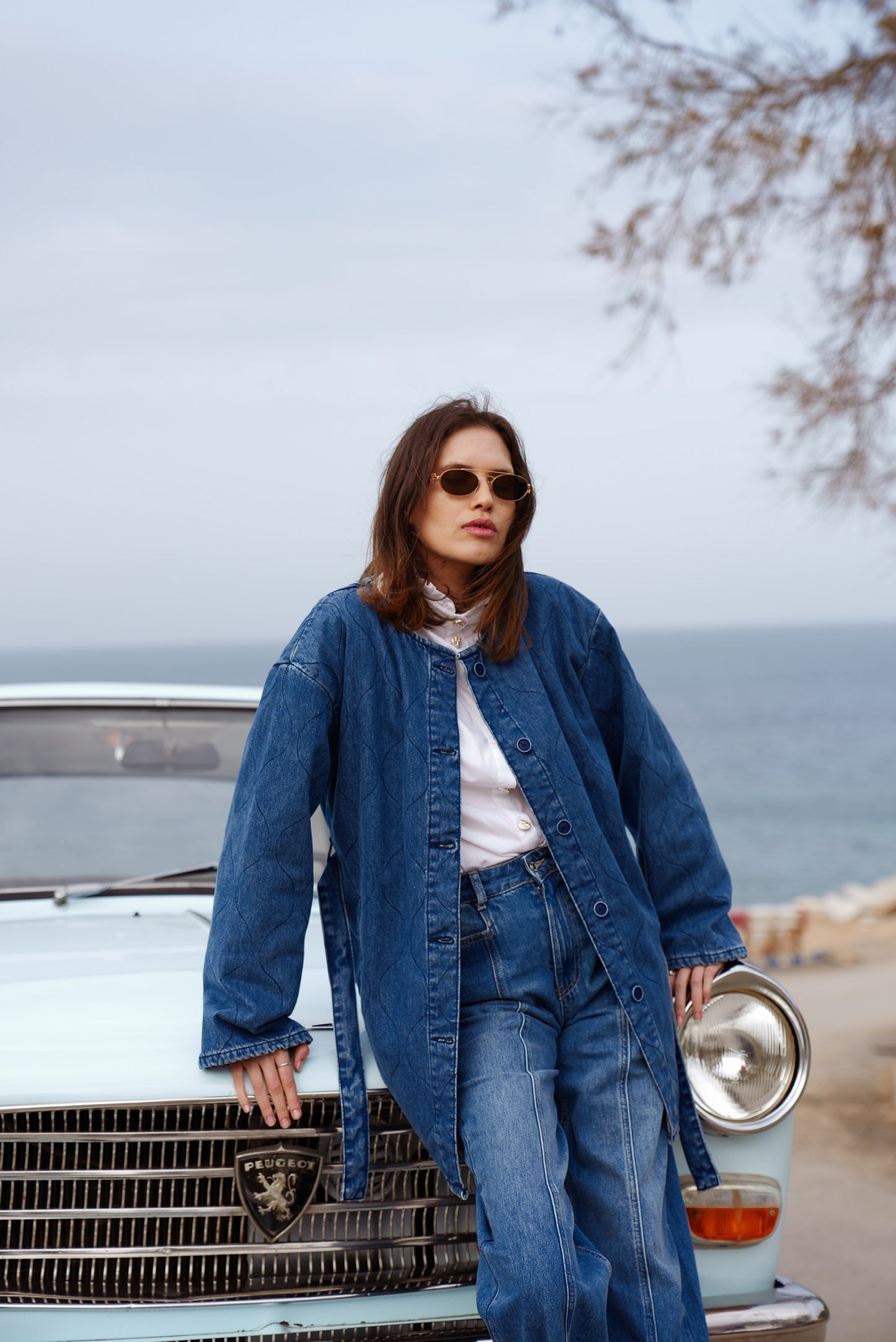 Denim Wave Bomber Jacket